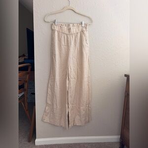 Ann Taylor LOFT High Waisted Wide Leg Oatmeal Linen Pants